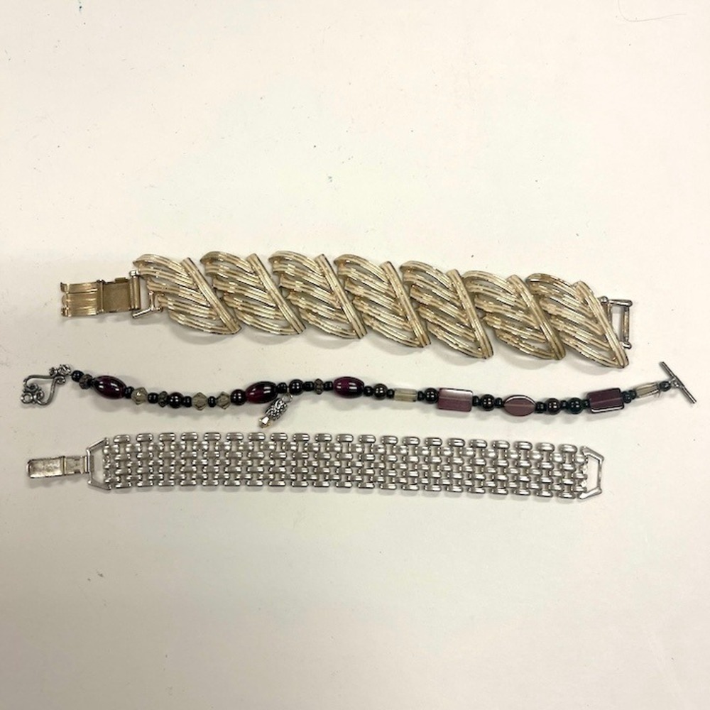 3 Vintage Bracelets Beaded Silver Tone Gold Tone Enamel